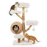 5-Tier Wooden Cat Tree with Woven Condo Plush Perches Jute Posts & Balls-White - Color: White