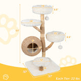 5-Tier Wooden Cat Tree with Woven Condo Plush Perches Jute Posts & Balls-White - Color: White