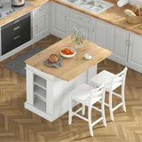 3-Piece Kitchen Furniture Set: Kitchen Island + 2 Bar Stools + Narrow Storage Cart - Color: White