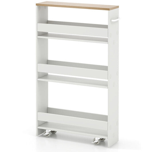 3-Piece Kitchen Furniture Set: Kitchen Island + 2 Bar Stools + Narrow Storage Cart - Color: White