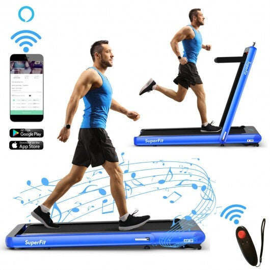 4.75HP 2 In 1 Folding Treadmill with Remote APP Control-Navy - Color: Navy
