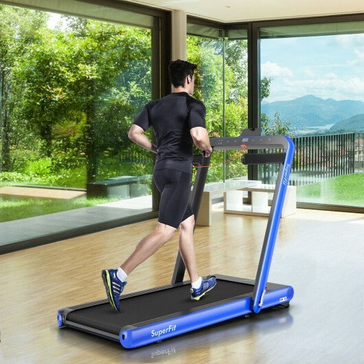 4.75HP 2 In 1 Folding Treadmill with Remote APP Control-Navy - Color: Navy