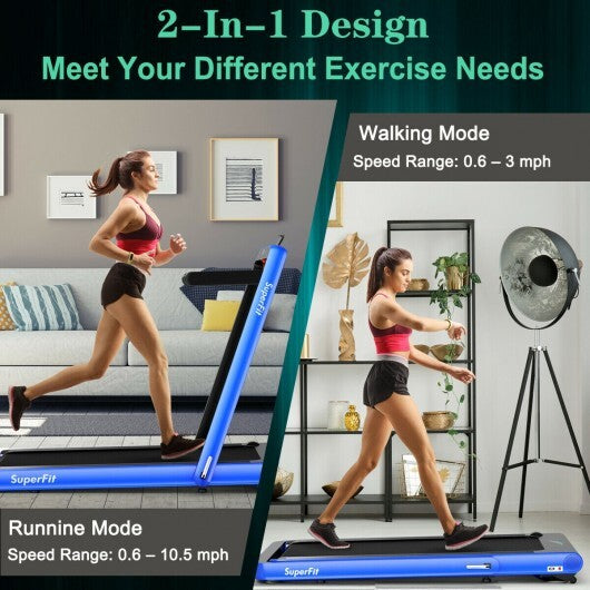 4.75HP 2 In 1 Folding Treadmill with Remote APP Control-Navy - Color: Navy