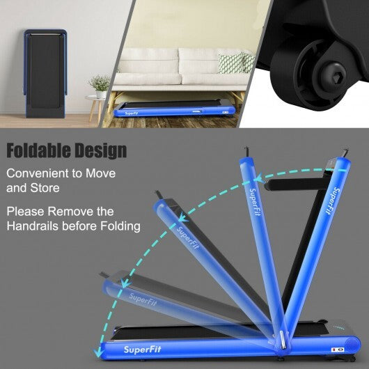 4.75HP 2 In 1 Folding Treadmill with Remote APP Control-Navy - Color: Navy