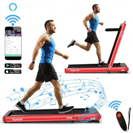 4.75HP 2 In 1 Folding Treadmill with Remote APP Control-Red - Color: Red