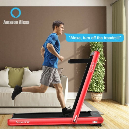 4.75HP 2 In 1 Folding Treadmill with Remote APP Control-Red - Color: Red