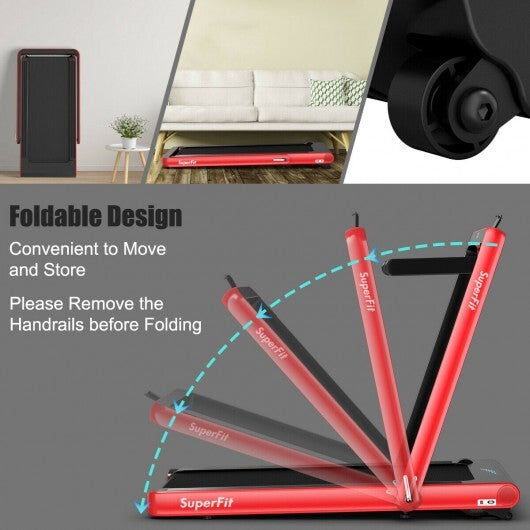 4.75HP 2 In 1 Folding Treadmill with Remote APP Control-Red - Color: Red