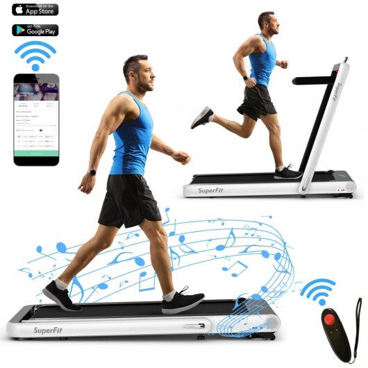 4.75HP 2 In 1 Folding Treadmill with Remote APP Control-White - Color: White