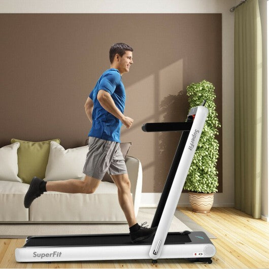 4.75HP 2 In 1 Folding Treadmill with Remote APP Control-White - Color: White