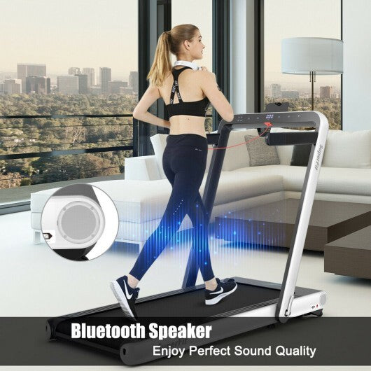 4.75HP 2 In 1 Folding Treadmill with Remote APP Control-White - Color: White