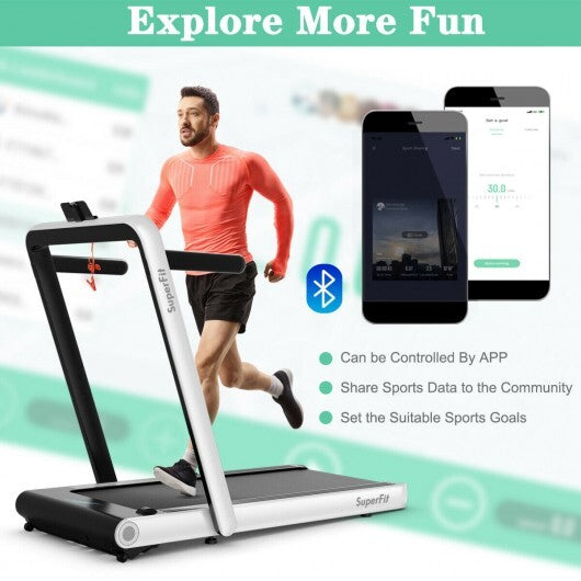 4.75HP 2 In 1 Folding Treadmill with Remote APP Control-White - Color: White