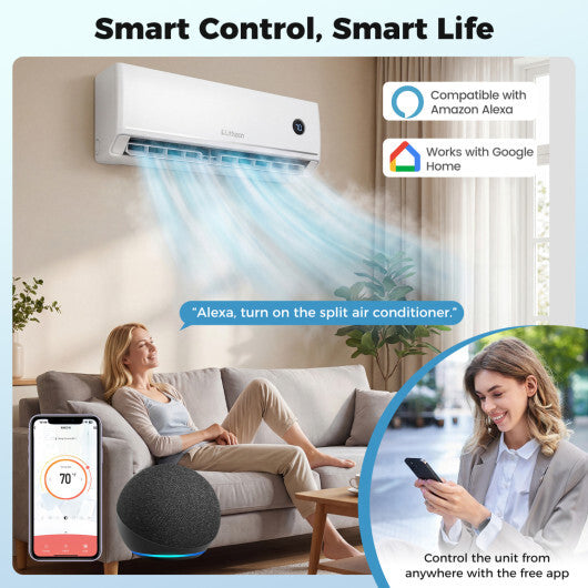 12000 BTU Smart Mini Split AC/Heater Works with Alexa & Google Assistant - Color: White