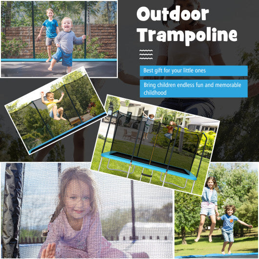 8 x 14 Feet Rectangular Recreational Trampoline with Safety Enclosure Net and Ladder-Blue - Color: Blue