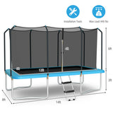 8 x 14 Feet Rectangular Recreational Trampoline with Safety Enclosure Net and Ladder-Blue - Color: Blue