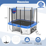 Rectangle Outdoor Trampoline 10 x 8 FT Heavy-Duty Trampoline with Basketball Hoop-Blue