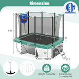 Rectangle Outdoor Trampoline 10 x 8 FT Heavy-Duty Trampoline with Basketball Hoop-Blue