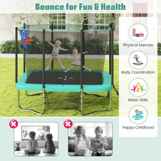 Rectangle Outdoor Trampoline 10 x 8 FT Heavy-Duty Trampoline with Basketball Hoop-Blue
