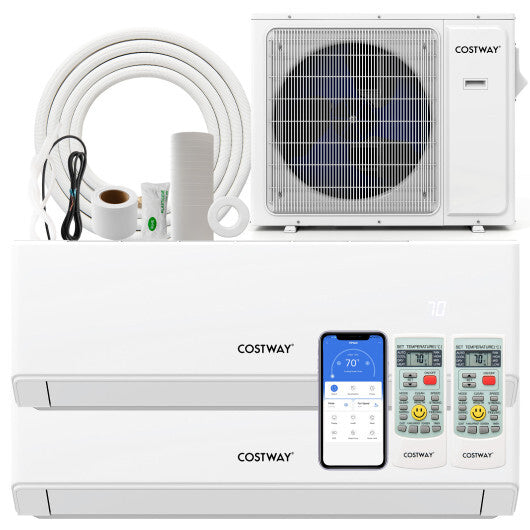 30000 BTU 2 Zone 23 SEER2 Mini Split Air Conditioner Wifi Enabled with Heat Pump-7K + 24K - Color: White - Size: 7K + 24K