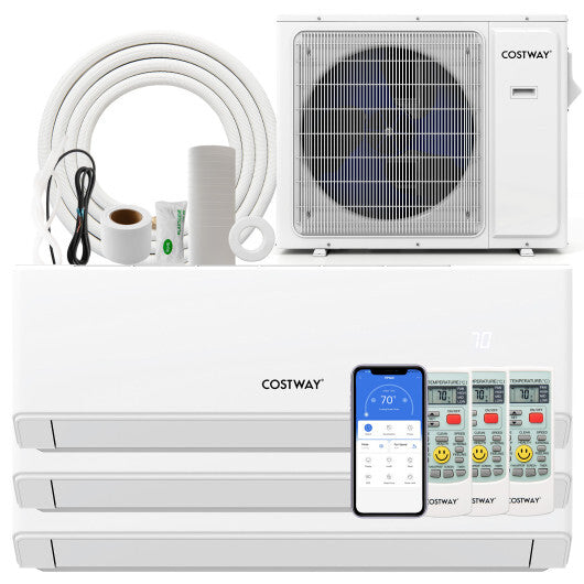 30000 BTU 3 Zone 23 SEER2 Mini Split Air Conditioner Wifi Enabled with Heat Pump-9K + 9K + 9K - Color: White - Size: 9K + 9K + 9K