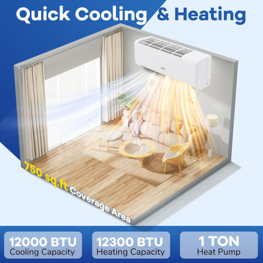 12000 BTU 22 SEER2 Mini Split AC: Rapid Cooling to 60°F / Heating to 90°F  Turbo Speed for 750 Sq.Ft