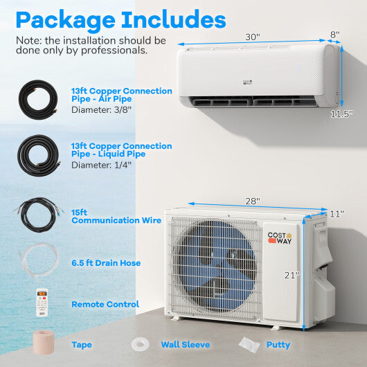 12000 BTU 22 SEER2 Mini Split AC: Rapid Cooling to 60°F / Heating to 90°F  Turbo Speed for 750 Sq.Ft