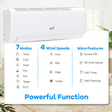 12000 BTU 22 SEER2 Mini Split AC: Rapid Cooling to 60°F / Heating to 90°F  Turbo Speed for 750 Sq.Ft