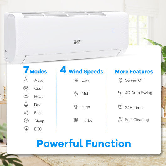 12000 BTU 22 SEER2 Mini Split AC: Rapid Cooling to 60°F / Heating to 90°F  Turbo Speed for 750 Sq.Ft