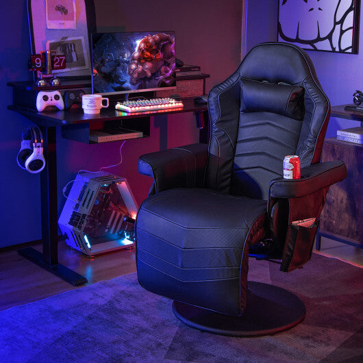 Costway Massage Video Gaming Recliner Chair with Adjustable Height-Black - Color: Black