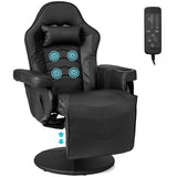 Costway Massage Video Gaming Recliner Chair with Adjustable Height-Black - Color: Black