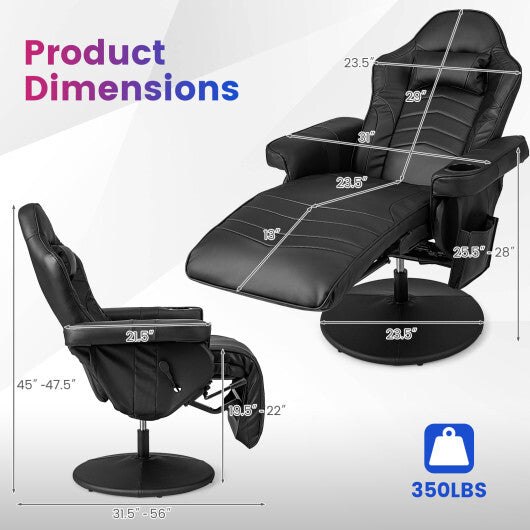 Costway Massage Video Gaming Recliner Chair with Adjustable Height-Black - Color: Black