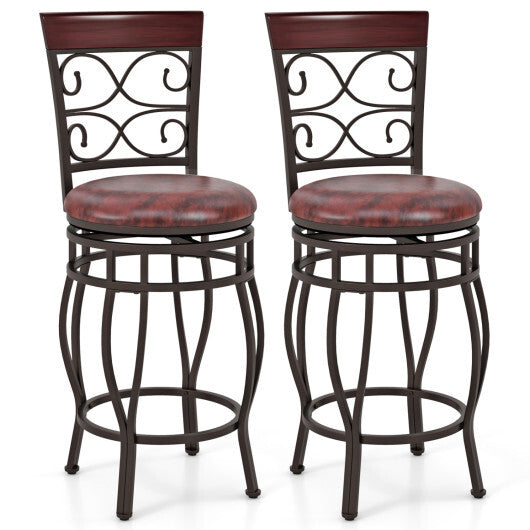 Costway Set of 4 26 Inch Bar Stool with Backrest and Footrest-Brown - Color: Brown
