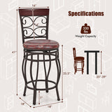 Costway Set of 4 26 Inch Bar Stool with Backrest and Footrest-Brown - Color: Brown