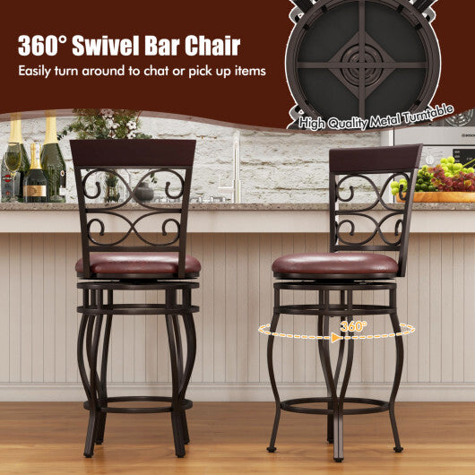 Costway Set of 4 26 Inch Bar Stool with Backrest and Footrest-Brown - Color: Brown