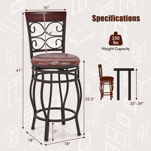 Costway Set of 4 26 Inch Bar Stool with Backrest and Footrest-Brown