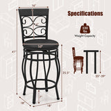 Costway Set of 4 26 Inch Bar Stool with Backrest and Footrest-Black
