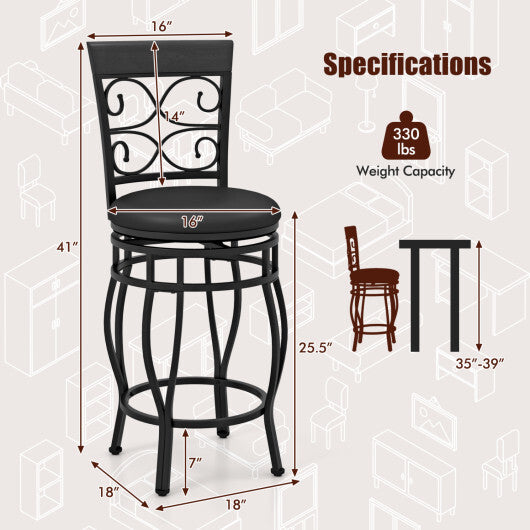 Costway Set of 4 26 Inch Bar Stool with Backrest and Footrest-Black