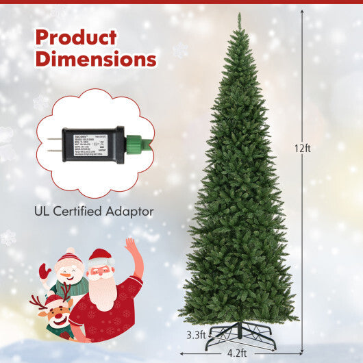Costway 12 FT Artificial Christmas Tree with 800 Warm White LED Lights for Home Party Shopping Mall