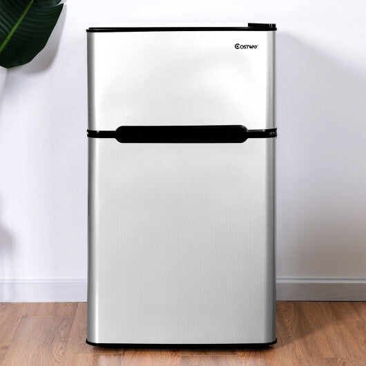 Costway Refrigerator Small Freezer Cooler Fridge Compact 3.2 cu ft. Unit Grey