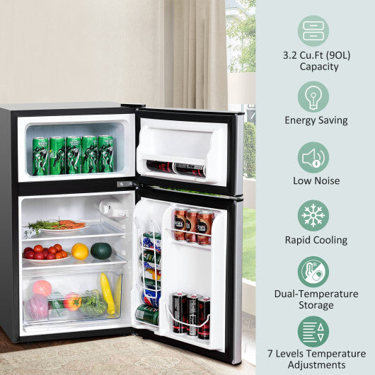 Costway Refrigerator Small Freezer Cooler Fridge Compact 3.2 cu ft. Unit Grey
