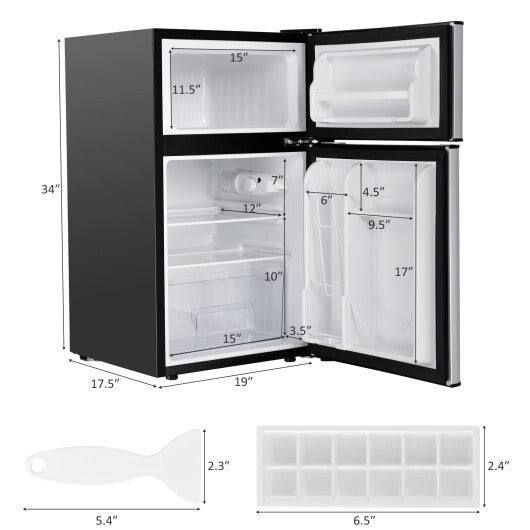 Costway Refrigerator Small Freezer Cooler Fridge Compact 3.2 cu ft. Unit Grey