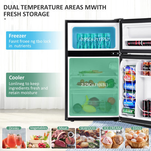 Costway Refrigerator Small Freezer Cooler Fridge Compact 3.2 cu ft. Unit Grey