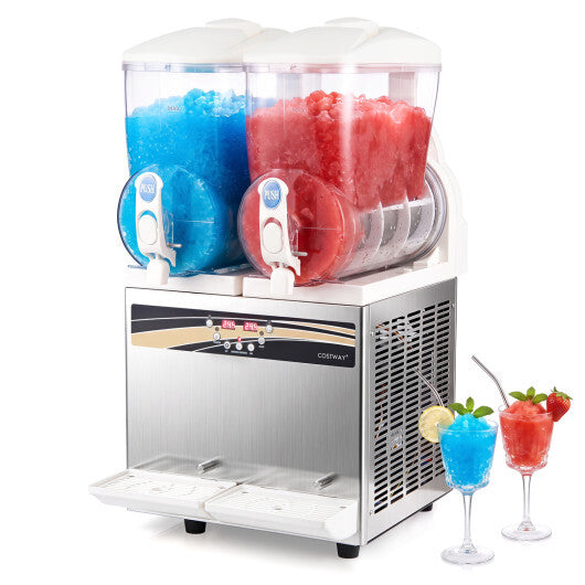 Costway 8 Gal Commercial Slushie Machine with LED Lights-Silver - Color: Silver