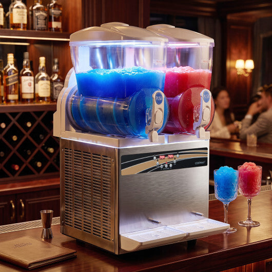 Costway 8 Gal Commercial Slushie Machine with LED Lights-Silver - Color: Silver