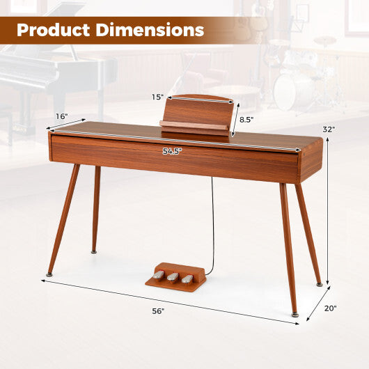 Costway 88-Key Graded Hammer Action Weighted Keyboard with Push-pull Drawer Brown