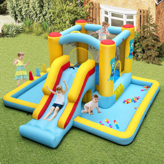 Costway Inflatable Bounce House 7-in-1 Bouncy Castle with Slide and Tunnel with 480W Blower
