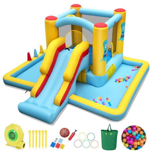Costway Inflatable Bounce House 7-in-1 Bouncy Castle with Slide and Tunnel with 480W Blower