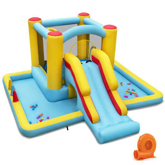 Costway Inflatable Bounce House 7-in-1 Bouncy Castle with Slide and Tunnel with 550W Blower