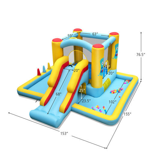 Costway Inflatable Bounce House 7-in-1 Bouncy Castle with Slide and Tunnel with 550W Blower
