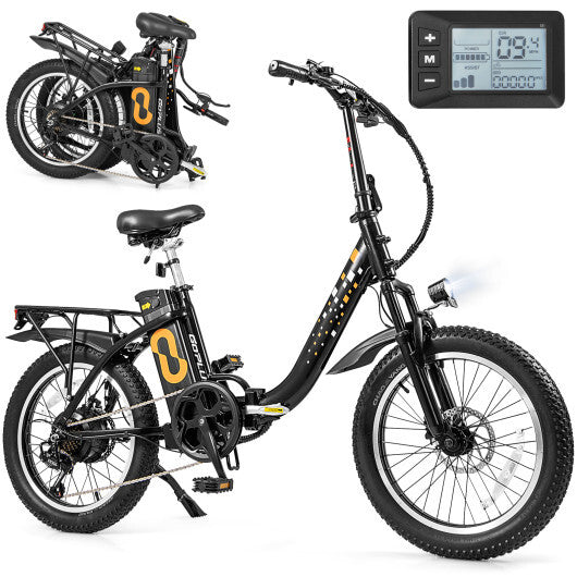 Costway Folding Electric Bicycle for Adults with 20-Inch Fat Tires Snow E-Bike