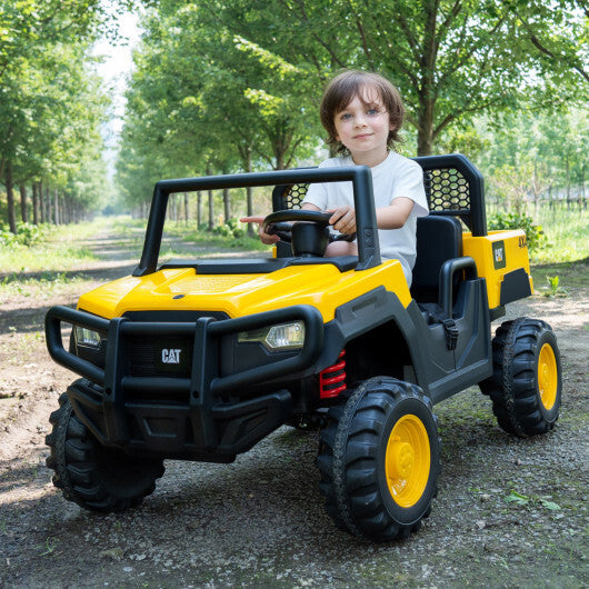 Costway 24V Ride On Dump Truck Licensed Caterpillar 2-Seater for Girls Boys-Yellow